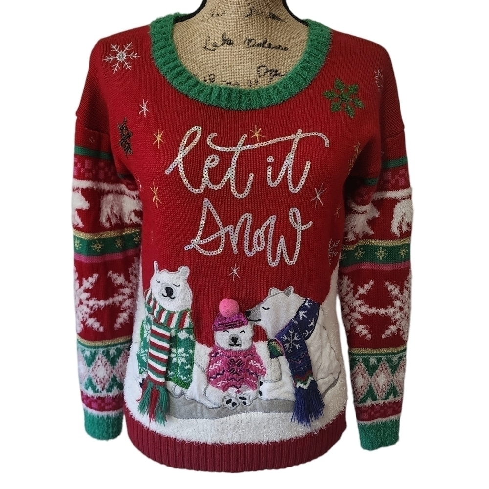 United States Sweaters Holiday Christmas Polar Bear Crew Neck Sweater - Small